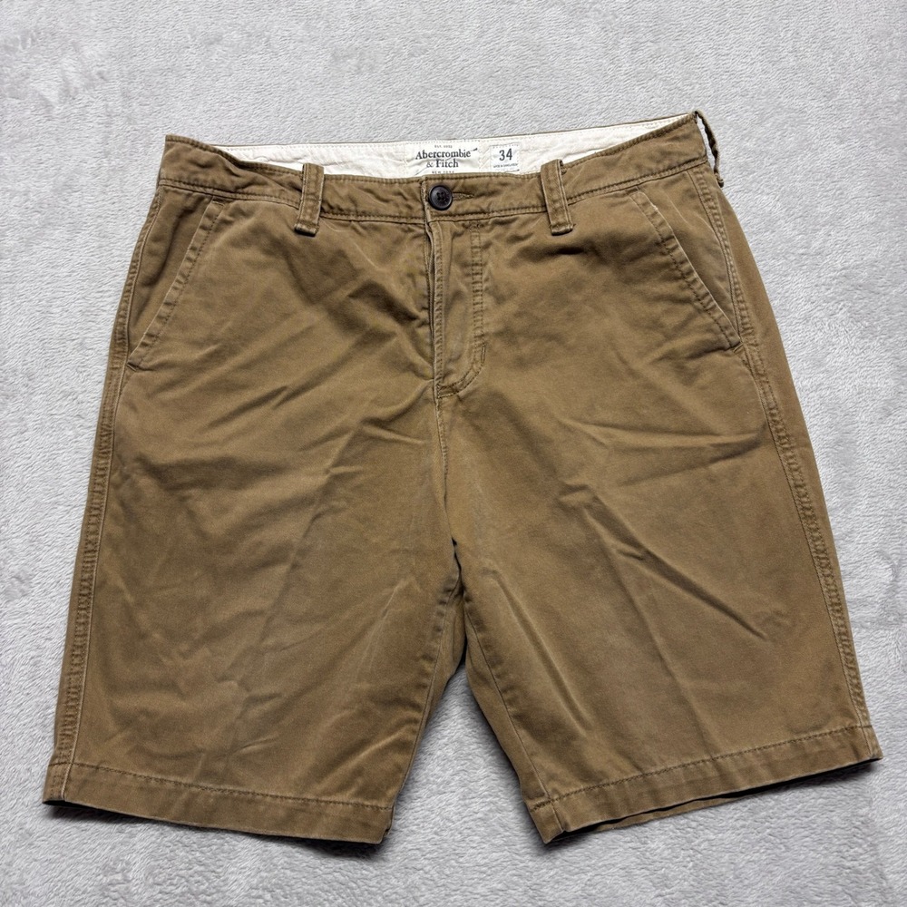 Abercrombie & Fitch Shorts Mens 34 Chino Brown Cotton Twill EUC